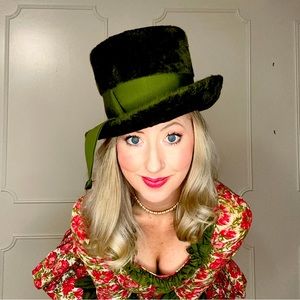 1960s furry green top hat in a rich love green